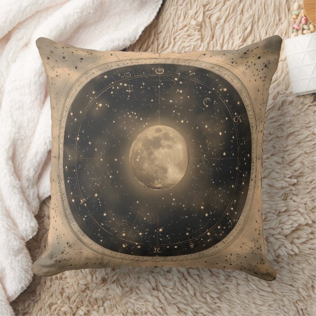 Rustic Vintage Full Moon Celestial Design Cushion (Blanket)