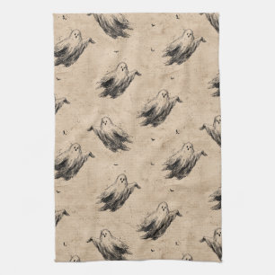 Rustic Vintage Ghost Pattern (2) Tea Towel