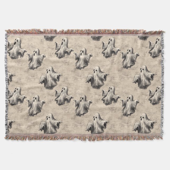 Rustic Vintage Ghost Pattern Throw Blanket (Front)