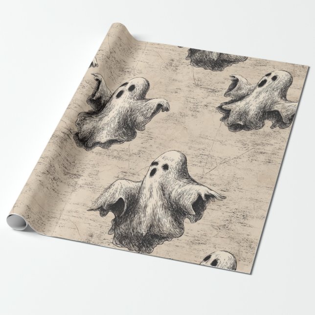 Rustic Vintage Ghost Pattern Wrapping Paper (Unrolled)