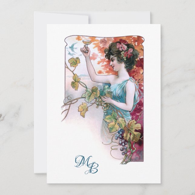 Rustic Vintage Girl with Wine | Monogram Card (Front)