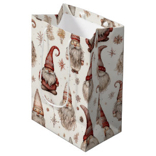 Rustic Vintage Gnome Garden Watercolor Pattern Medium Gift Bag