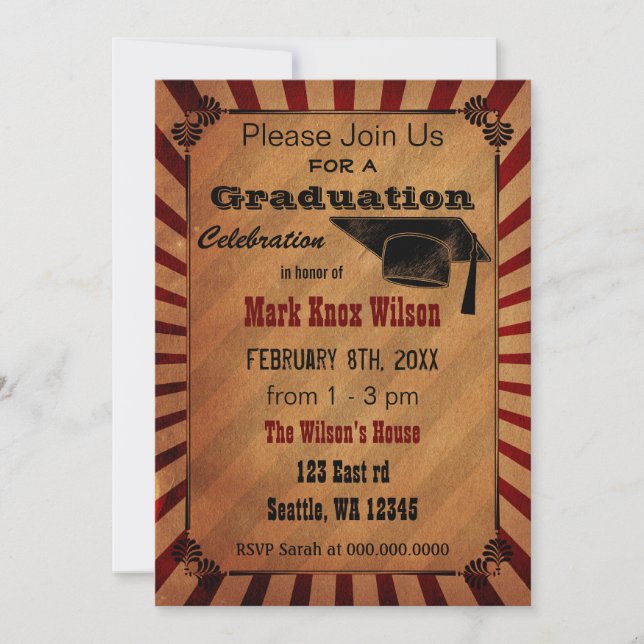 Rustic Vintage Graduation Party Invitations (Front)