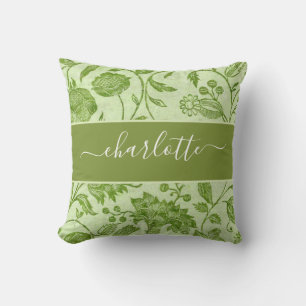 Rustic Vintage Green Floral Cushion