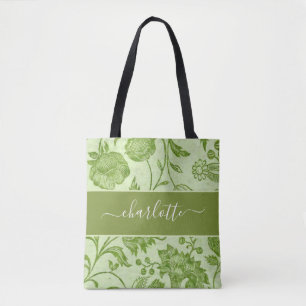 Rustic Vintage Green Floral Tote Bag