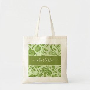 Rustic Vintage Green Floral Tote Bag