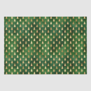 Rustic vintage green gold Christmas trees pattern Tissue Paper