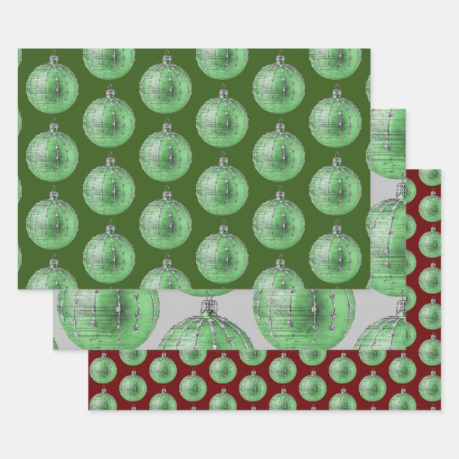 Rustic Vintage Green Ornament Wrap Craft Paper (Set)