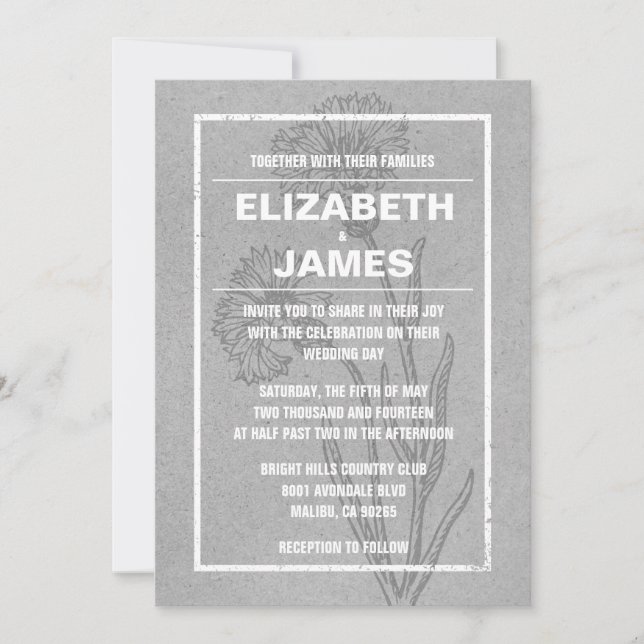 Rustic Vintage Grey Wedding Invitations (Front)