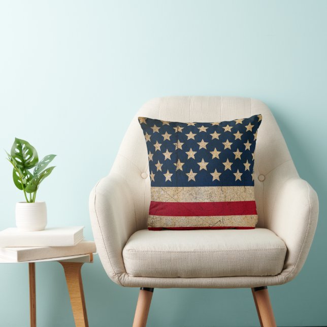 Rustic Vintage Grunge USA Flag Patriotic Cushion (Chair)