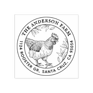 Rustic Vintage Hand-Drawn Chicken Farm Egg Rubber Stamp