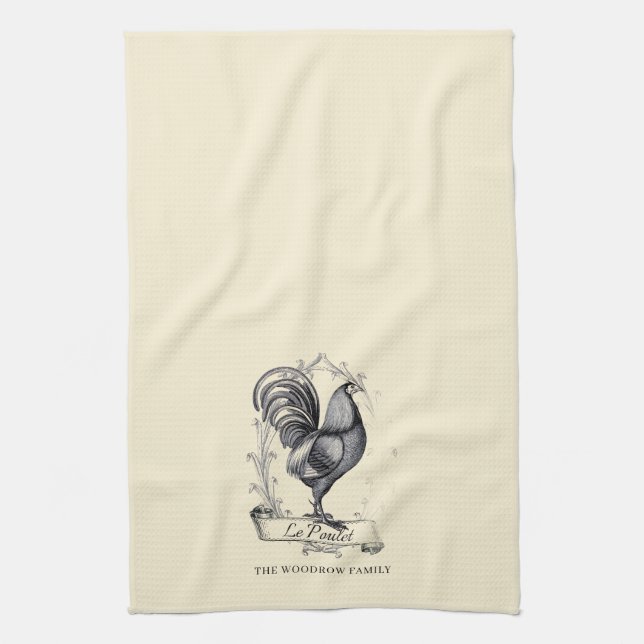 Rustic Vintage Hen Family Name Farm  Tea Towel (Vertical)