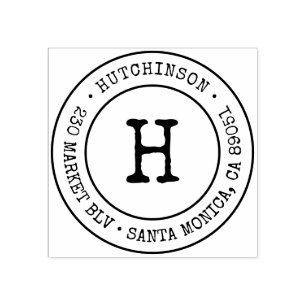 Rustic Vintage Initial Round Family Return Address Rubber Stamp