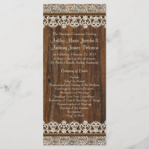 Rustic Vintage Ivory Lace Wood Wedding Program