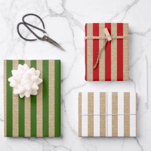 Rustic Vintage Kraft Christmas Colour Stripes  Wrapping Paper Sheet