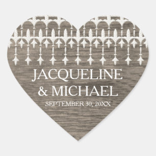Rustic Vintage Lace Barn Wooden Heart Typography Heart Sticker