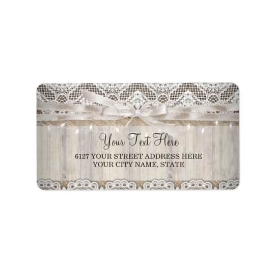 Rustic Vintage Lace Wood Wedding Lights Label Address Label