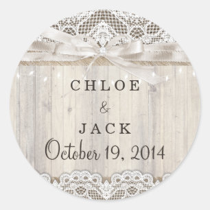 Rustic Vintage Lace Wood Wedding Lights Sticker