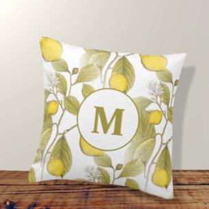 Rustic Vintage Lemon Tree Pattern Monogram Cushion