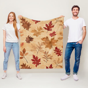 Rustic Vintage Maple Leaves Red Brown Fall Fleece Blanket
