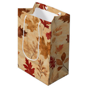 Rustic Vintage Maple Leaves Red Brown Fall Medium Gift Bag