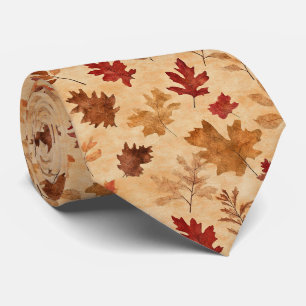 Rustic Vintage Maple Leaves Red Brown Fall Tie