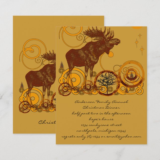 Rustic Vintage Moose Christmas Invitation (Front/Back)