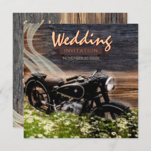 Rustic Vintage Motorbike Wedding Invitations