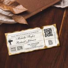 Rustic Vintage Movie Ticket with RSVP QR Code