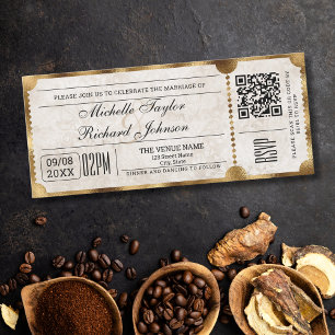 Rustic Vintage Movie Ticket with RSVP QR Code Invitation