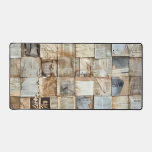 Rustic Vintage Newspaper Patchwork Collage (10) Desk Mat