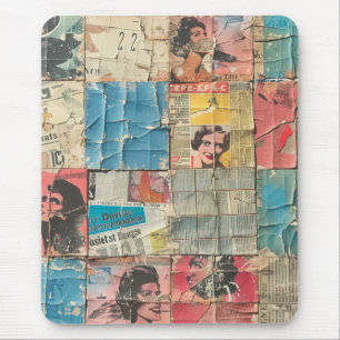 Rustic Vintage Newspaper Patchwork Collage (10) Mouse Pad