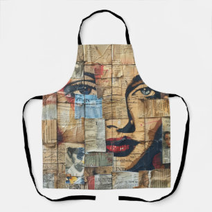 Rustic Vintage Newspaper Patchwork Collage (11) Apron
