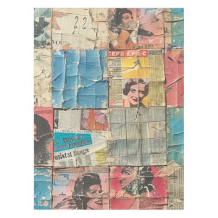 Rustic Vintage Newspaper Patchwork Collage (11) Tablecloth