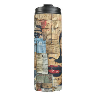 Rustic Vintage Newspaper Patchwork Collage (11) Thermal Tumbler