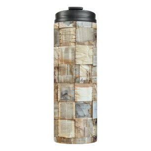 Rustic Vintage Newspaper Patchwork Collage (12) Thermal Tumbler