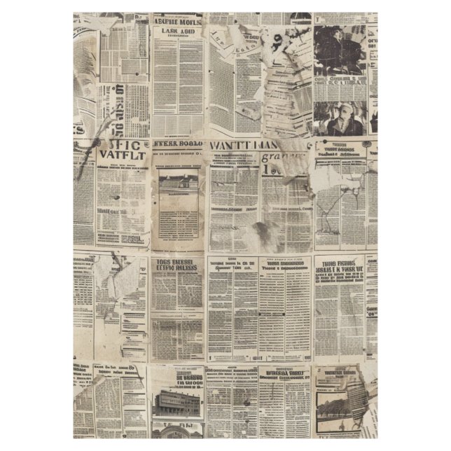 Rustic Vintage Newspaper Patchwork Collage (1) Tablecloth (Front)
