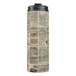 Rustic Vintage Newspaper Patchwork Collage (1) Thermal Tumbler