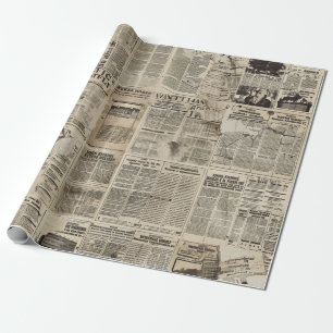Rustic Vintage Newspaper Patchwork Collage (1) Wrapping Paper