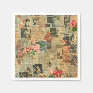 Rustic Vintage Newspaper Patchwork Collage (2) Napkin
