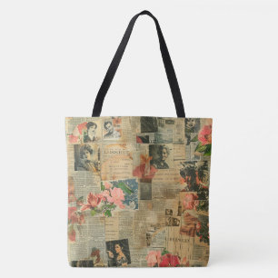 Rustic Vintage Newspaper Patchwork Collage (2) Tote Bag