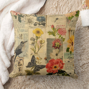 Rustic Vintage Newspaper Patchwork Collage (3) Cushion