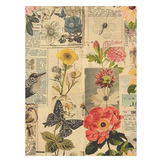 Rustic Vintage Newspaper Patchwork Collage (3) Tablecloth (Front)