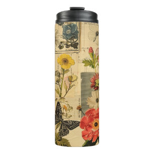 Rustic Vintage Newspaper Patchwork Collage (3) Thermal Tumbler