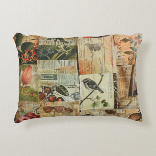Rustic Vintage Newspaper Patchwork Collage (4) Decorative Cushion