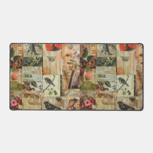 Rustic Vintage Newspaper Patchwork Collage (4) Desk Mat