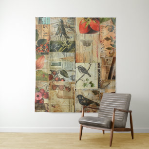 Rustic Vintage Newspaper Patchwork Collage (4) Tapestry