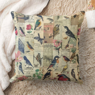 Rustic Vintage Newspaper Patchwork Collage (5) Cushion