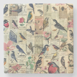 Rustic Vintage Newspaper Patchwork Collage (5) Stone Coaster