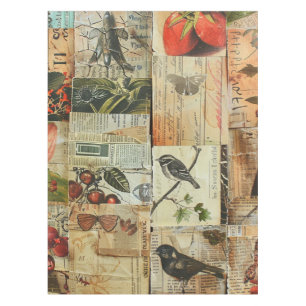 Rustic Vintage Newspaper Patchwork Collage (5) Tablecloth